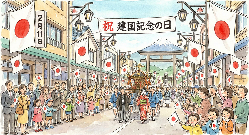 『2月11日』 日の丸が街を彩る建国記念の日。神話に基づく日本の祝日