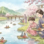 『3月3日前後』 紙の人形を川に流して厄を払う。雛祭りの原型「流し雛」