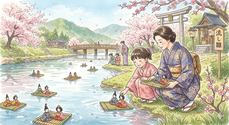 『3月3日前後』 紙の人形を川に流して厄を払う。雛祭りの原型「流し雛」