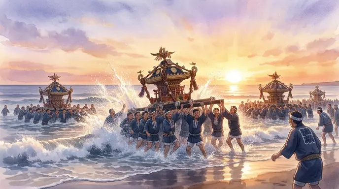 『7月20日』夜明けの海に神輿が入る――寒川神社の浜降祭